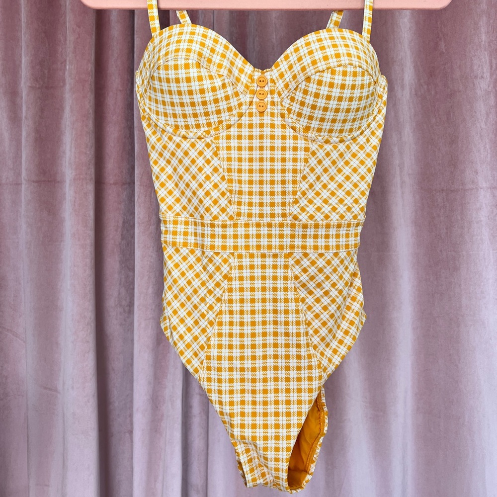 Yellow Plaid One Piece Swimsuit